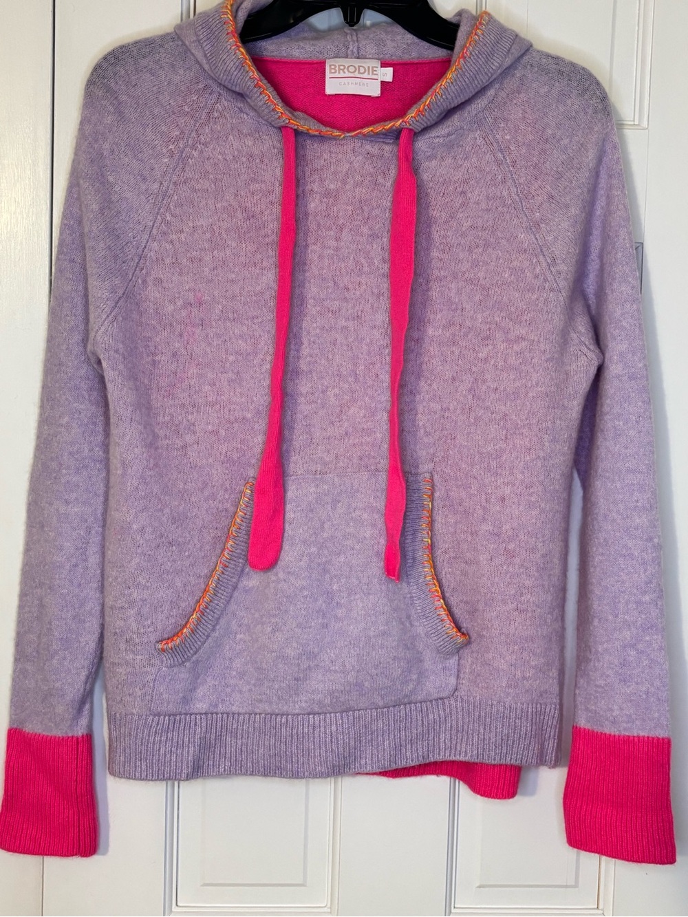 Brodie Cashmere Lavender & Hot Pink Hooded Pullover S